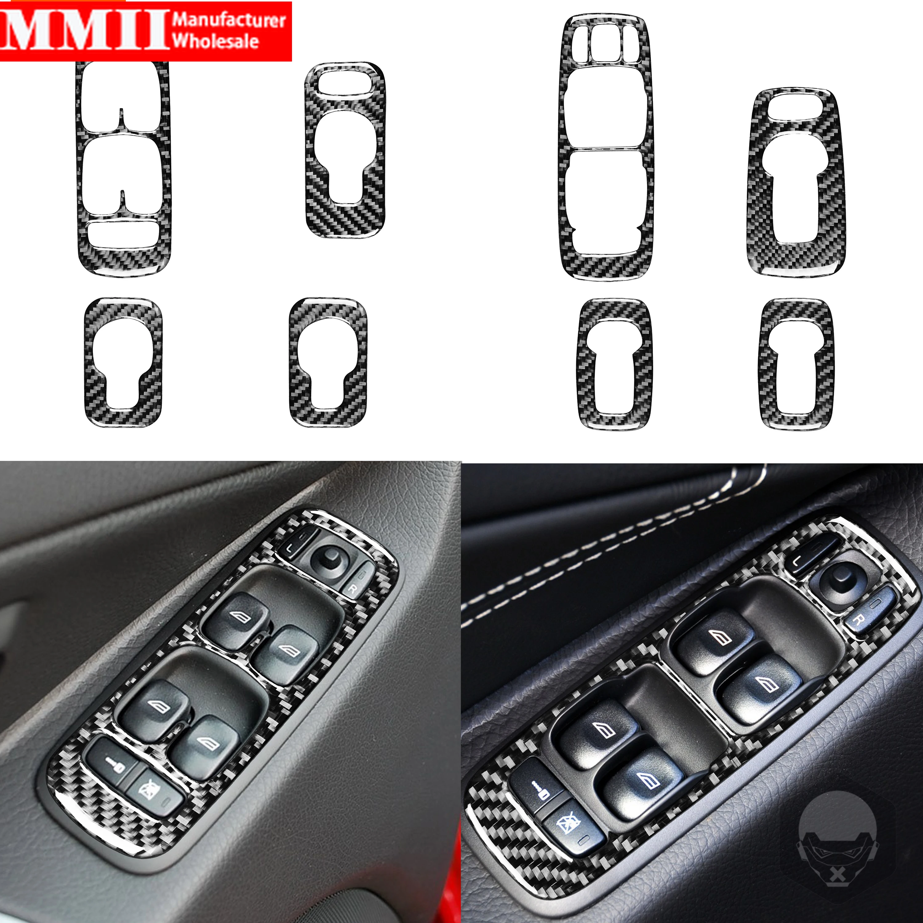 For Volvo XC90 2003-2014 Black Color Carbon Fiber Stickers Window Lift Switch Button Panel Frame Interiors Car Accessories