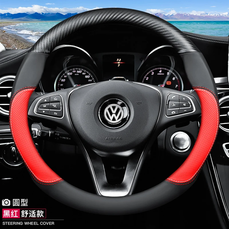 

High-quality Leather Car Steering Wheel Cover Set 37\38cm All Series for Volkswagen Golf Bora Tayron Lavida Sagitar Accessories