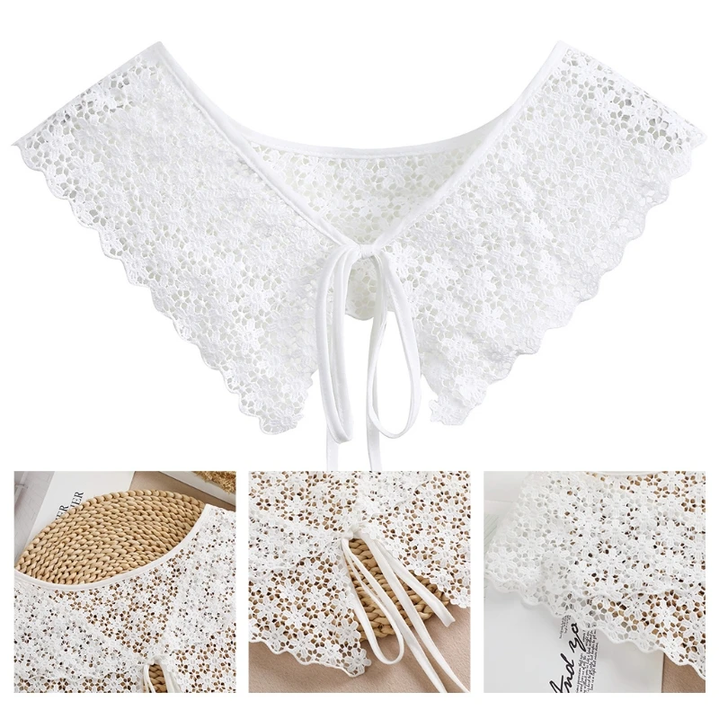 

Fashion Women False Collar Hollowed Flower Pattern Lace Brim Faux Collar Tie Choker Girls Summer Exquisite Decoration