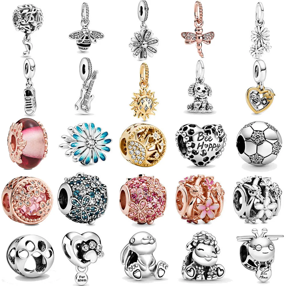 2020 новые весенние серебряные бусины 925 пробы сверкающие Дейзи цветок Подвески