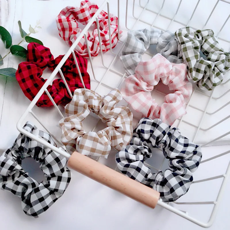 Клетчатая льняная заколка для конского хвоста милые резинки волос девочек