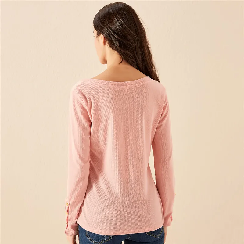 

New Basic T Shirt Spring Winter Autumn Women T-Shirts O-Neck Long Sleeve Top Casual Buttons Bottoming Tee Shirt Plus Size
