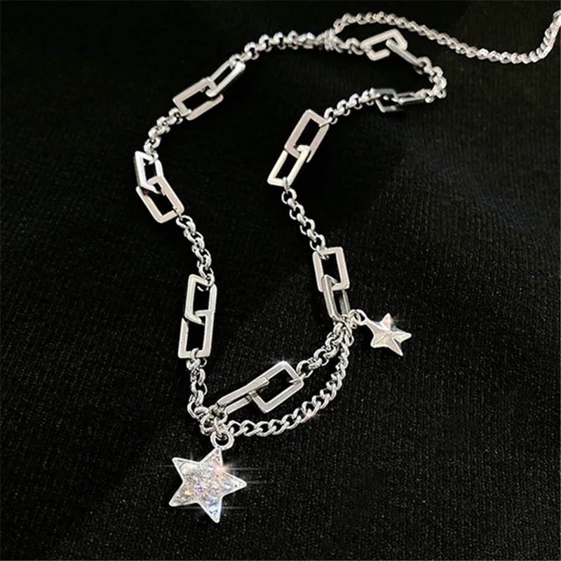 

TIMEONLY Unique Design Spark Crystal Choker Necklaces Stainless Steel Mix Thin Chunky Chain Necklace for Women Femme Jewelry