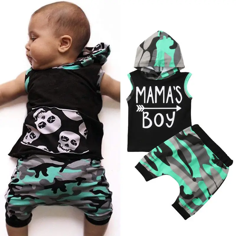 

Baby Boys Clothing Sets Sleeveless Hoodie Hooded Top+ Camouflage Pant Trousers 6M-4Y Infant Toddler Kids Casual Cotton Outfits