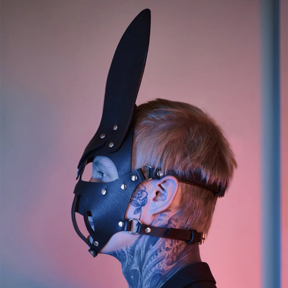 GAMPORL кролик черный кожаный Мужские маски Хэллоуин Карнавал Вечеринка
