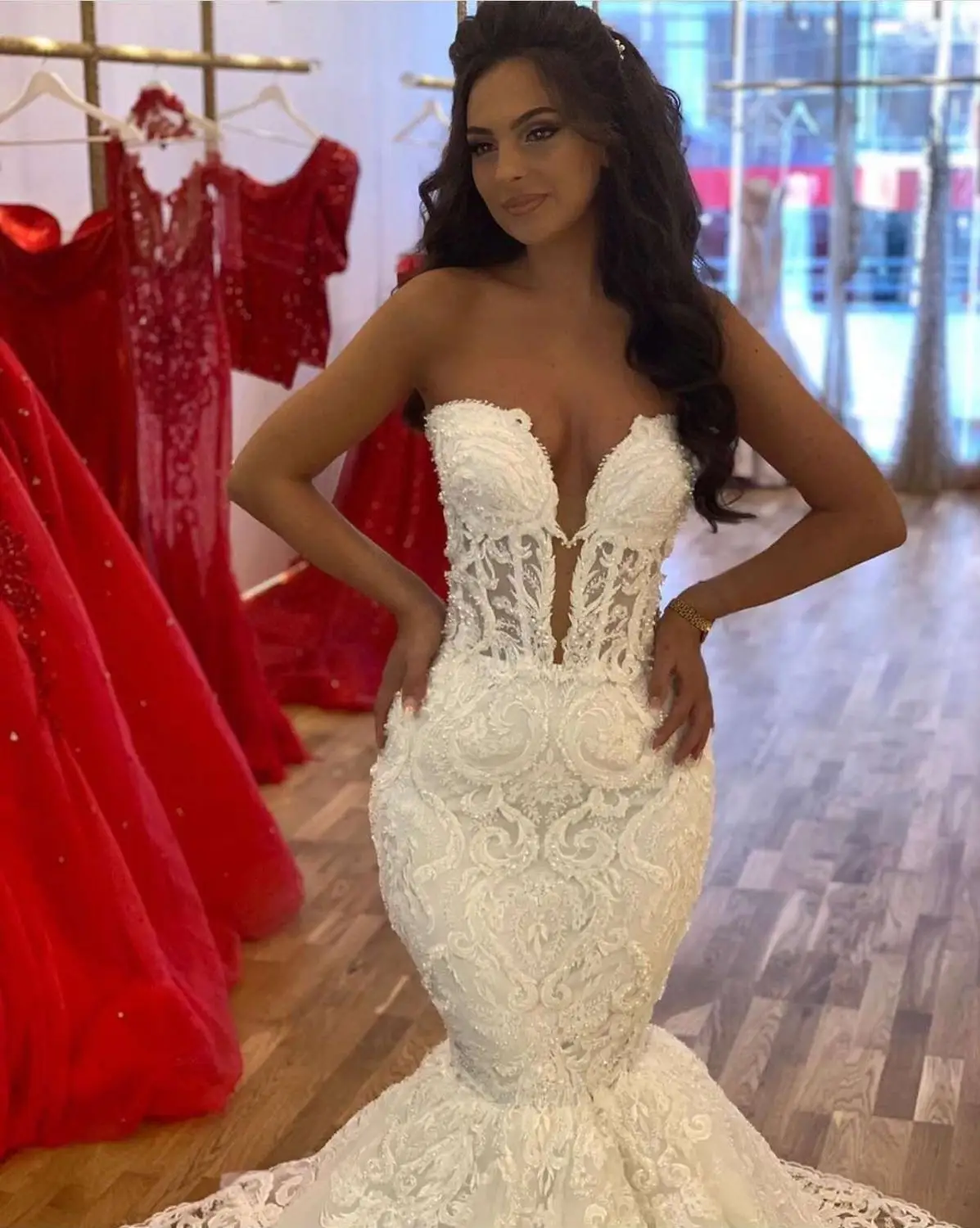 New Luxury Pearls Beaded Lace Mermaid Wedding Dresses 2019 Sheer Sweetheart Bridal Wedding Gowns For Bride Robe De Mariee