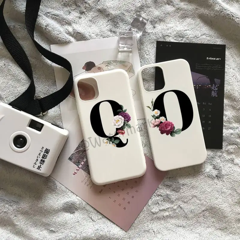 

Flower Letter Phone Case For IPhone 12 11 Pro Max Xs Xr X 6 6s 7 8 Plus White Candy Colors Cover