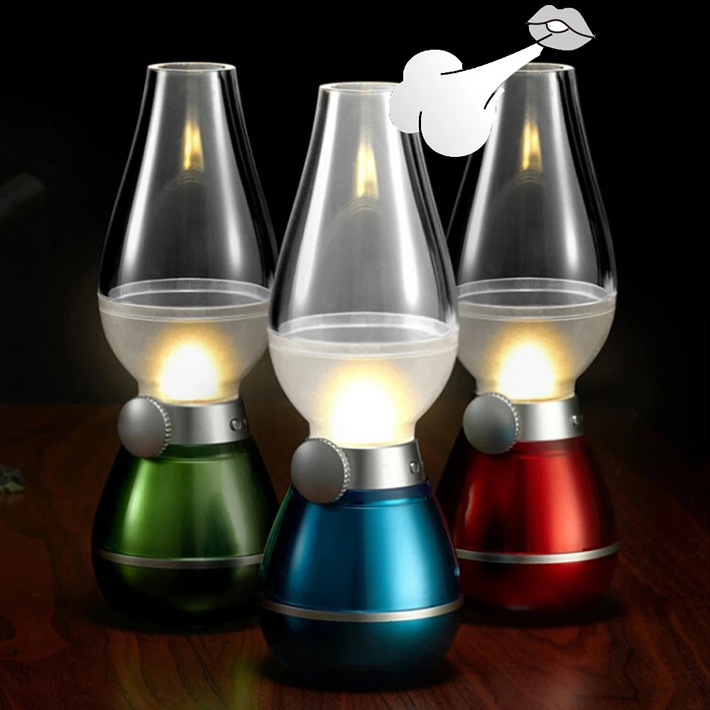 

LED Candle Night Light Rechargeable Blow Control Sensor Kerosene Lamp Stepless Dimming Knob Switch Atmosphere Home Decor Lights
