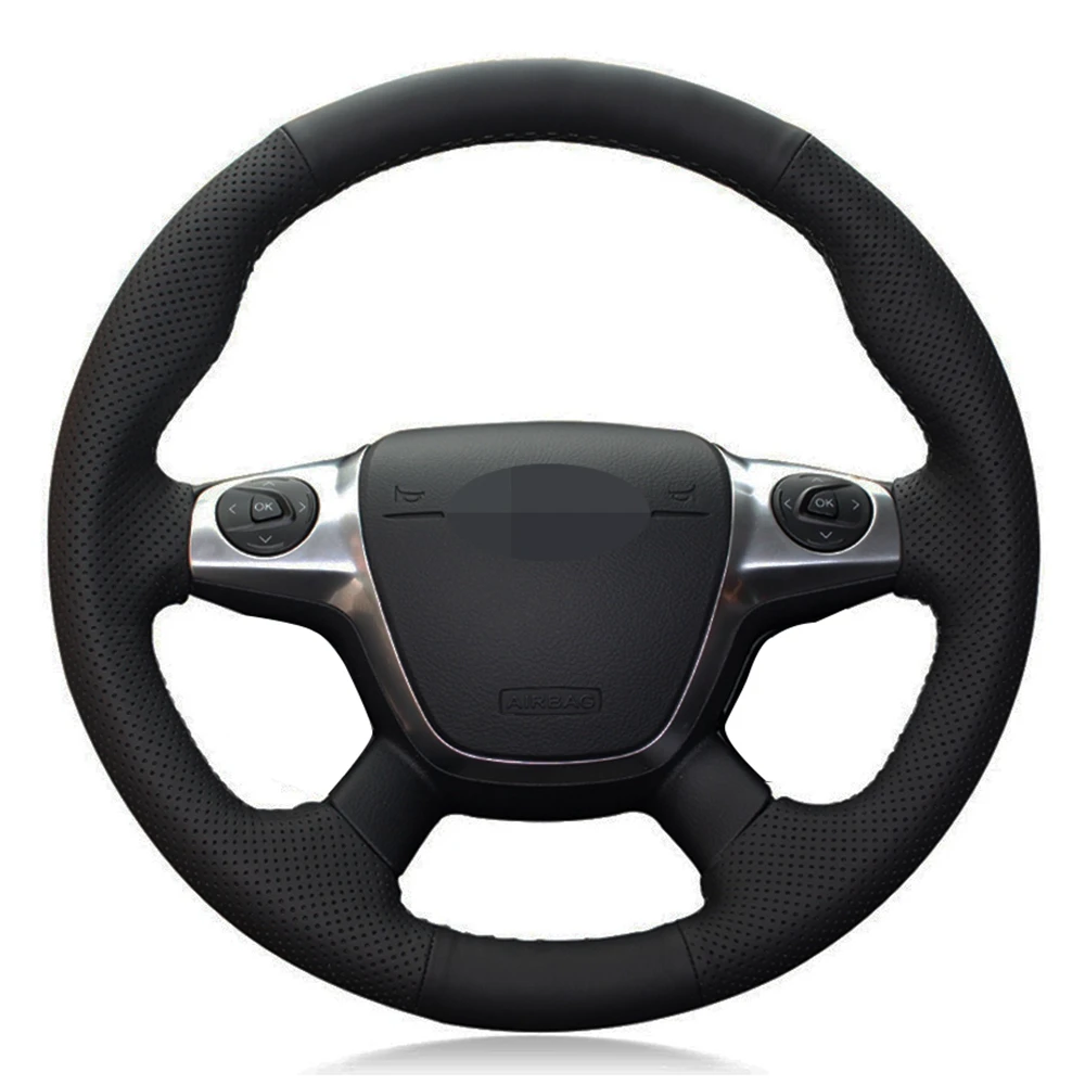 Чехол рулевого колеса автомобиля черная натуральная кожа для Ford Focus 3 2012 2014 KUGA Escape