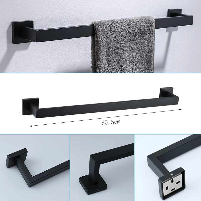 

Bathroom Hardware Set Black Robe Hook Towel Rail Bar Rack Bar Shelf Tissue Paper Holder Toothbrush Holder Bathroom Accessories
