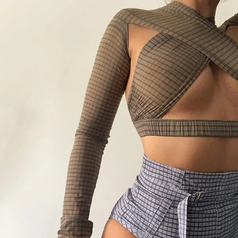 

2020 Fashion Trend Women's All-match Short Cropped Navel Outfit Sexy Slim-fit Printed Long Sleeve High Waist Crop Top T-shirts