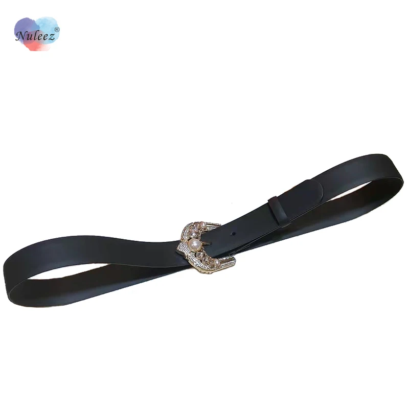 

Nuleez Brand Belts Women Top Quality Cowhide Skin 2 CM Pearls Decoration Silver Buckle Elegant France Style New Vintage Dress