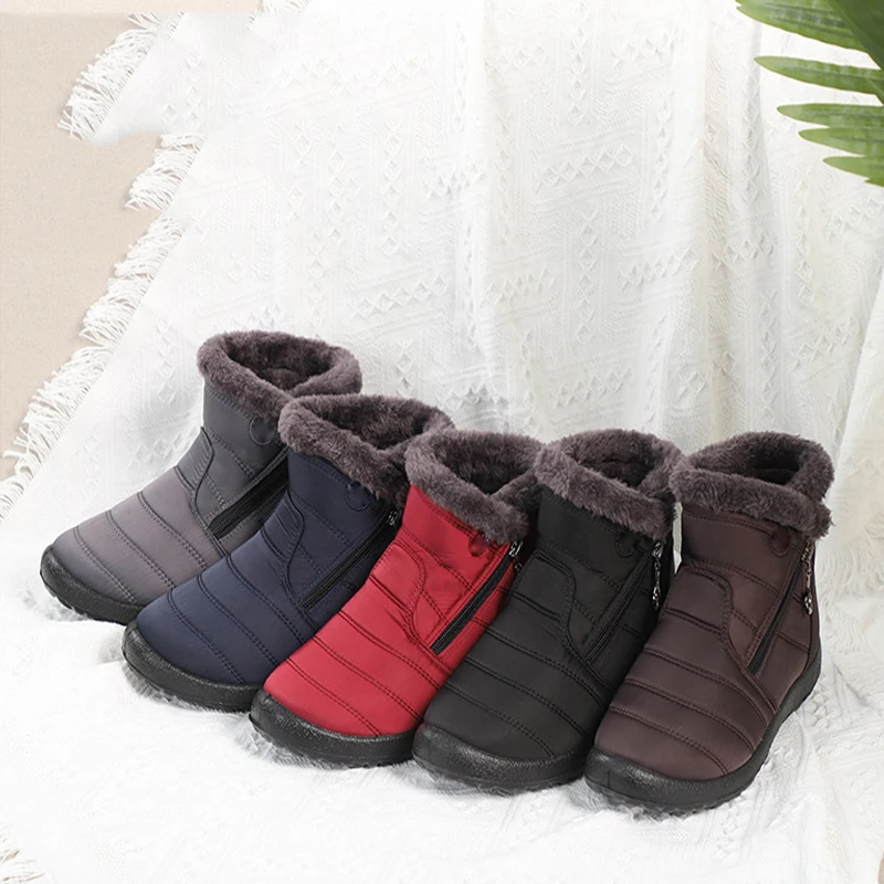 

Women Ankle Waterproof Snow Boots Quality Keep Warm Plush & Cottom Fabric Winter Femmes Chaussures Fashion Mother Casual Shoes