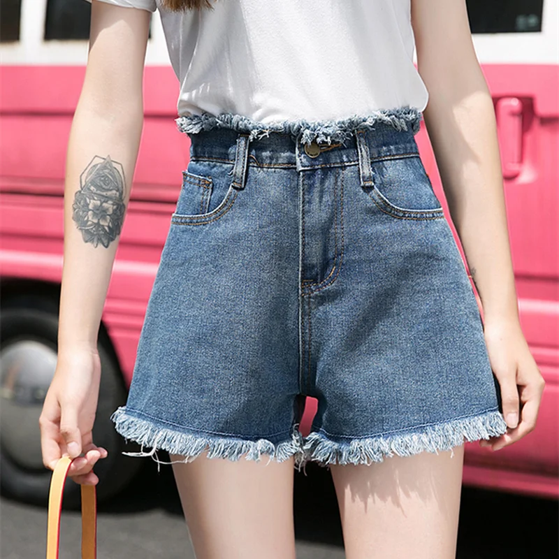 

Denim Shorts for Women Summer New Korean Style Loose High Waist and Wide Leg A- line fafa_ootd
