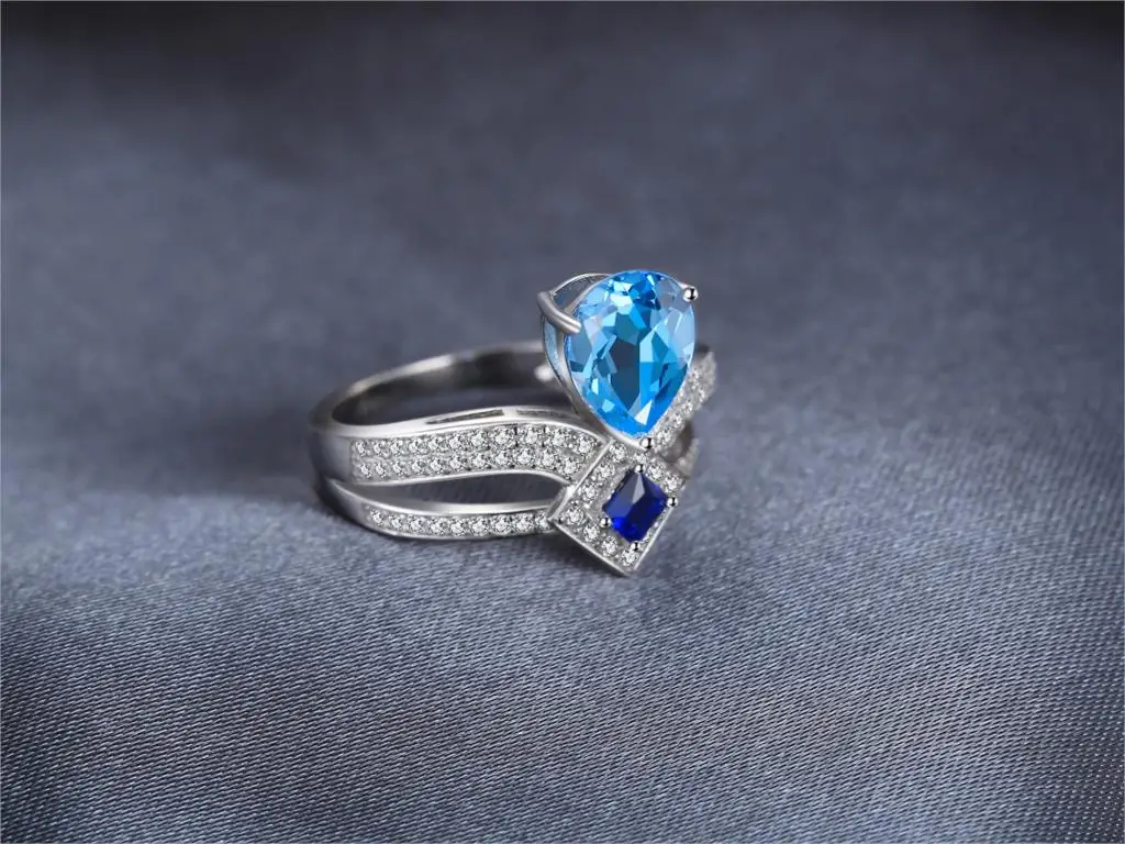 Jewelrypalace Regal 6.8ct груша Швейцарский голубым топазом и принцесса-cut создано синий шпинель cooktail кольцо для женщины 925 стерлингов Серебряный