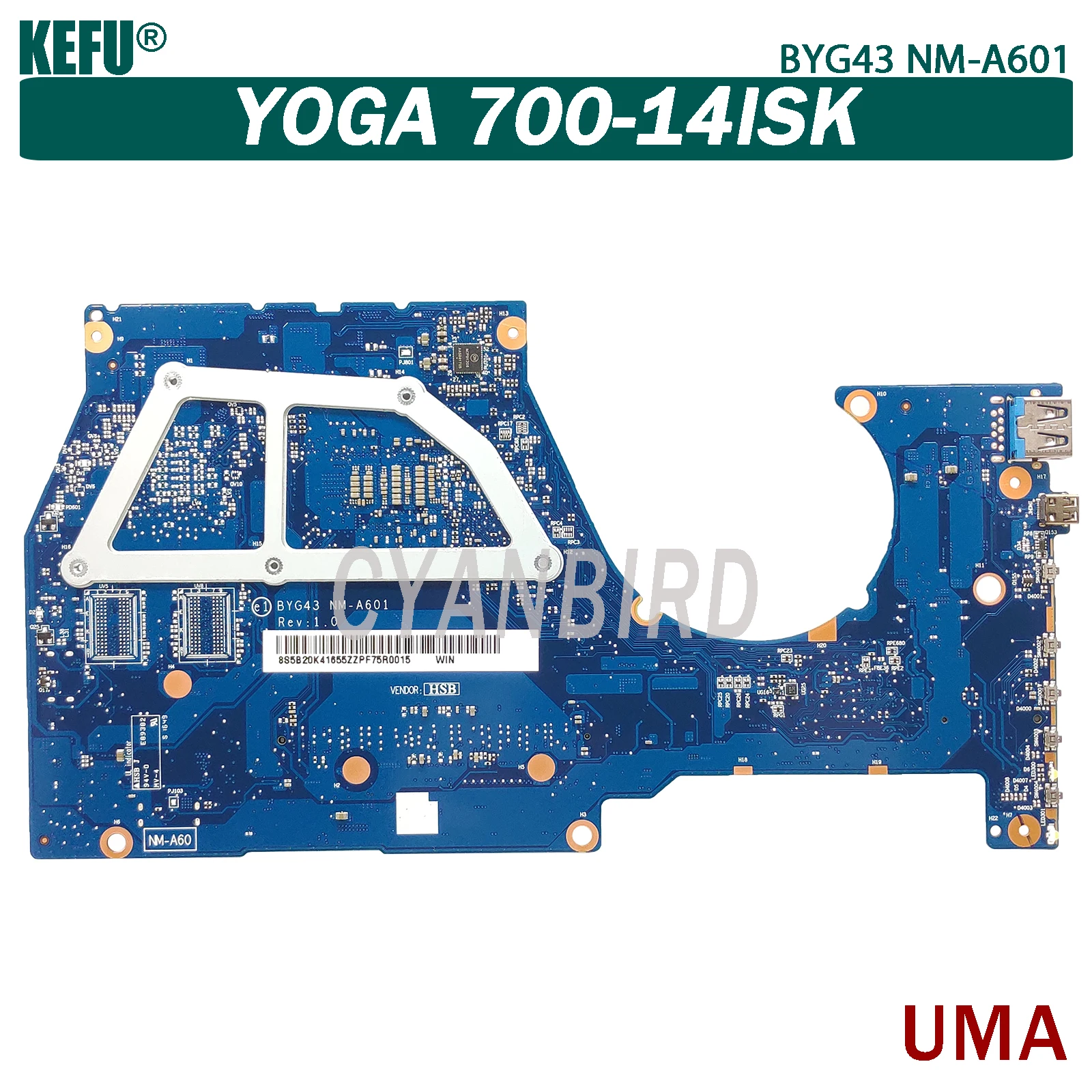 

KEFU BYG43 NM-A601 original mainboard for Lenovo YOGA 700-14ISK UMA with I7-6500U Laptop motherboard