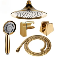 solid copper gold plated three functions handheld shower luxury batnroom hand shower head wiht gold holder and shower hose