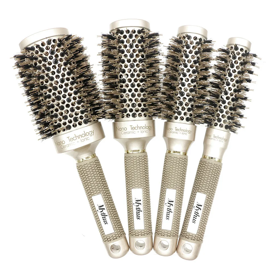 

Mythus Professional Nano Technology Ceramic Ionic Hair Round Brush Boar Bristle Antistatic Heat Resistant Hair Curling Brushes