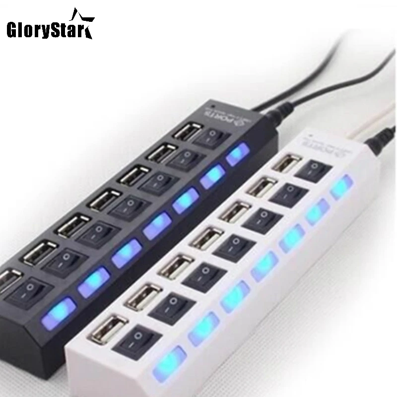 

Glorystar 7 Ports LED USB 2.0 Adapter Hub Power on/off Switch For PC Laptop