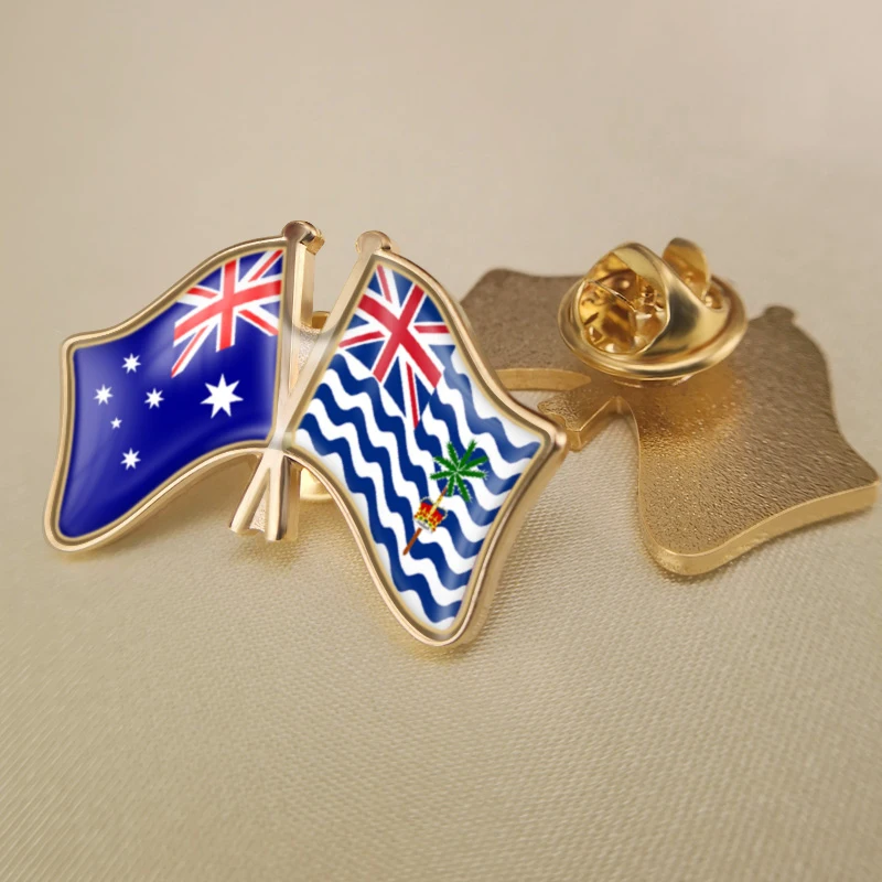 

Australia and British Indian Ocean Territory Crossed Double Friendship Flags Brooch Badges Lapel Pins