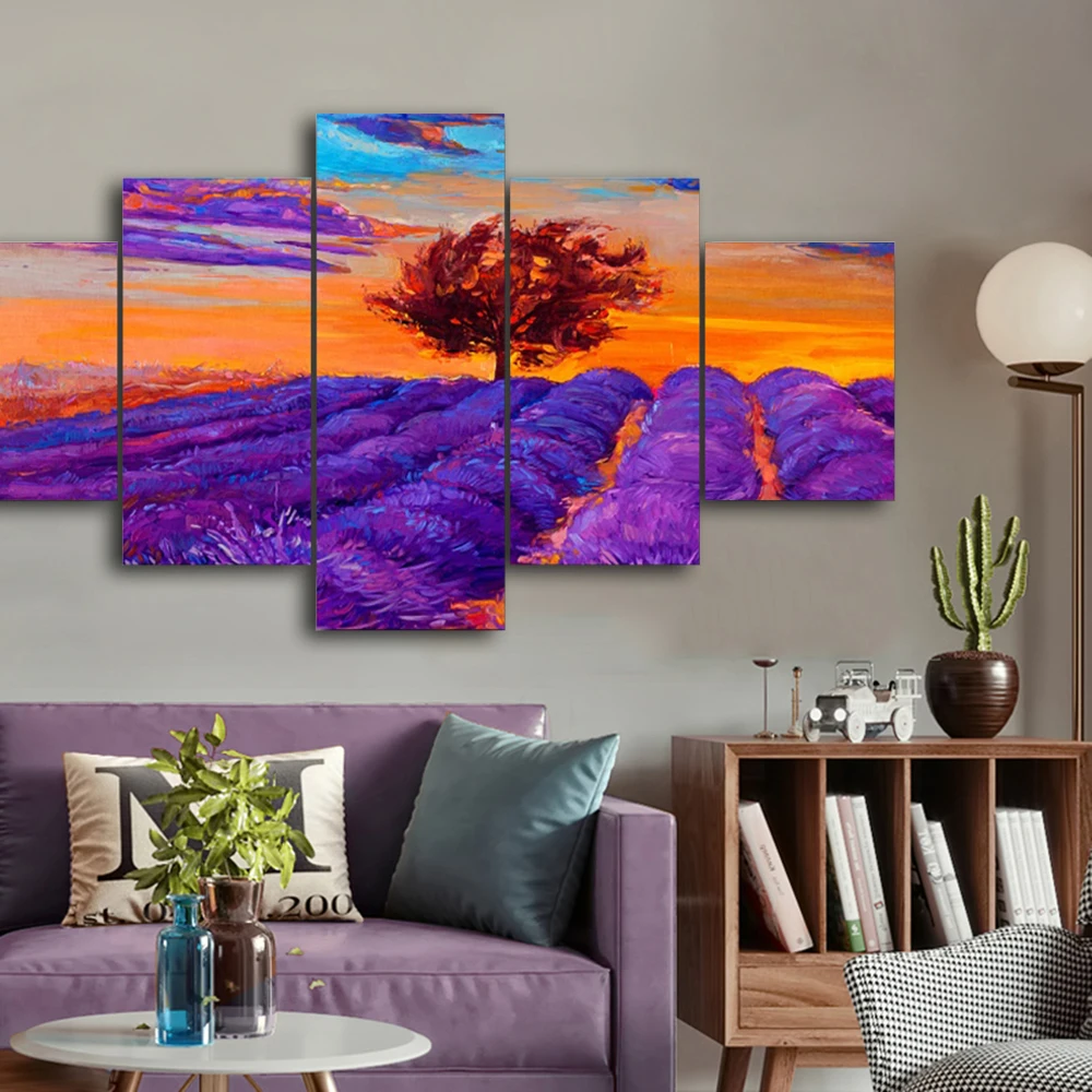 Laeacco фиолетовая Цветочная Картина на холсте закат каллиграфия плакат печать