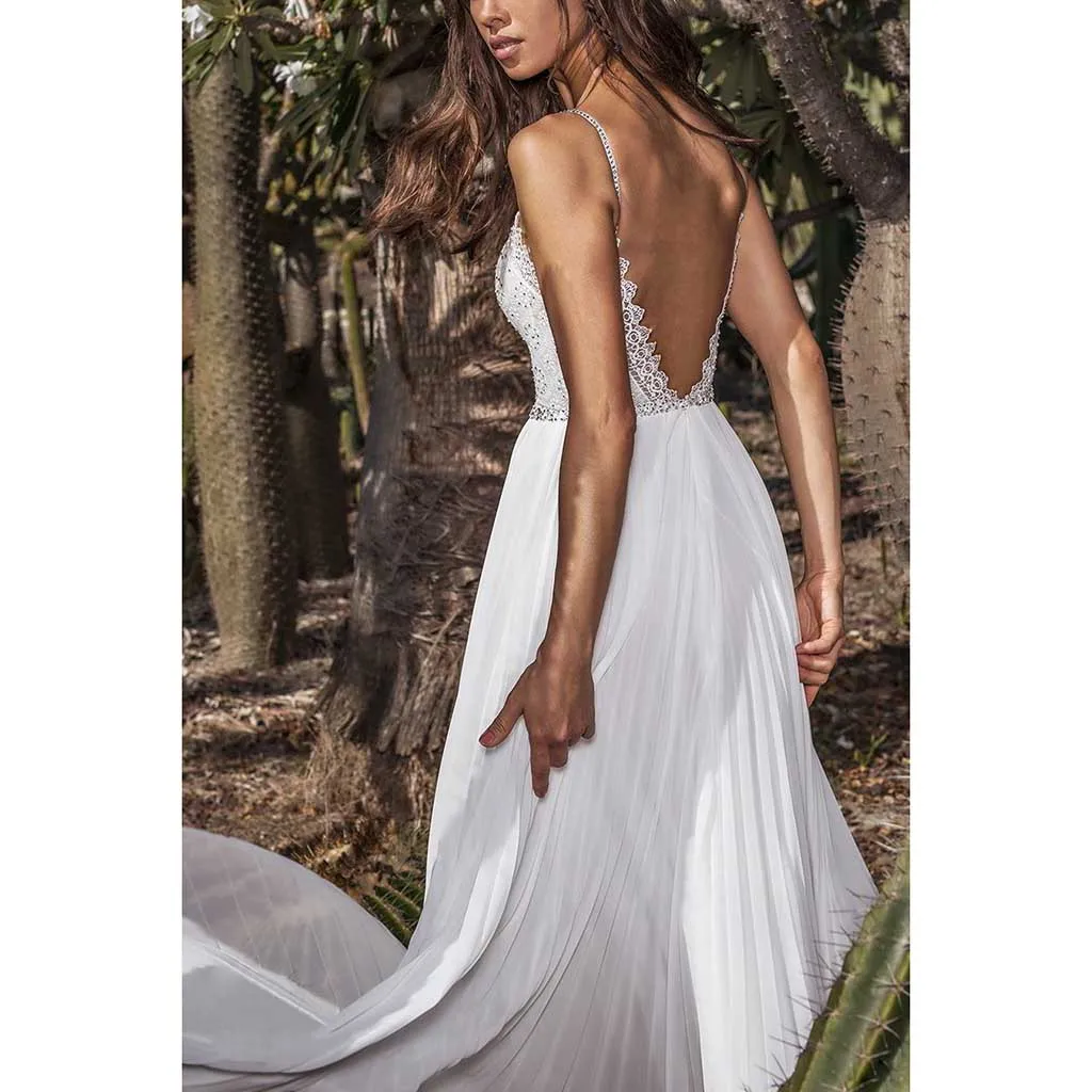 Женское пляжное платье с открытой спиной белое однотонное шифоновое Длинные