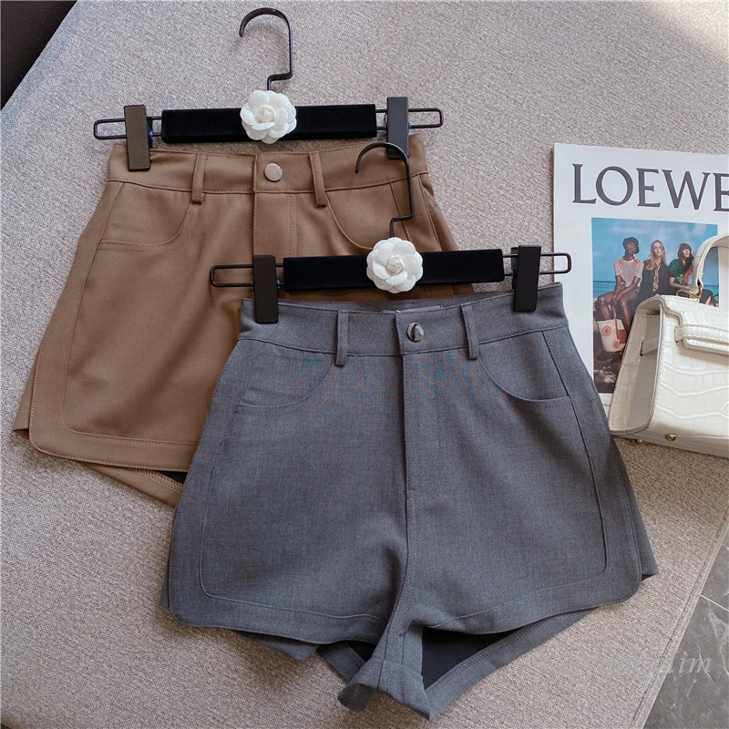 

Shorts Womens 2021 Autumn New All-Matching High Waist Slim Sexy A- Line Short Femme Khaki Grey Black