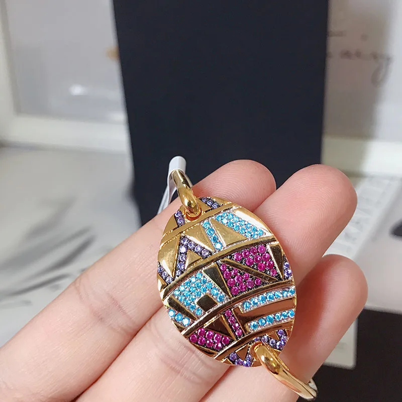 UMGODLY Luxury Brand Fashion Bracelet Multicolor Stones Tribal Bangle with Oval Plate Geometric Shapes Women Mana Jewelry | Украшения и