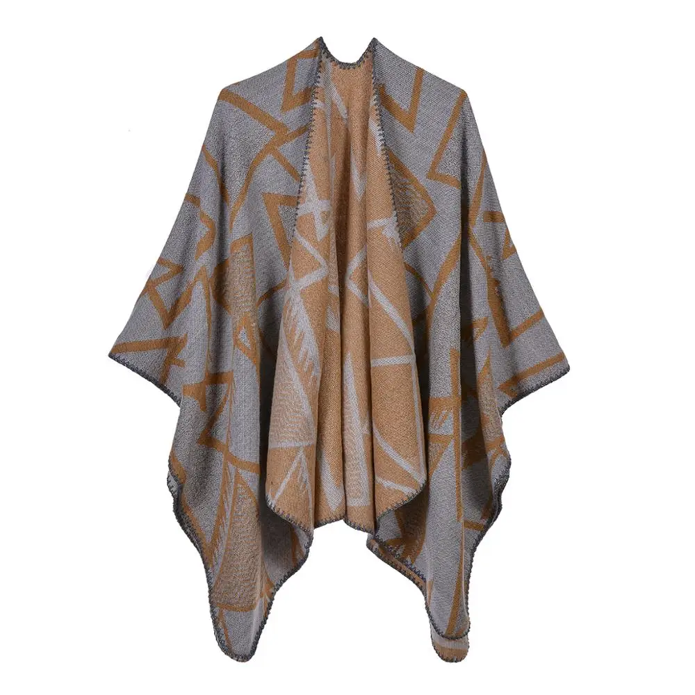 

New Geometric triangle pattern winter scarf Women Cashmere Warm Wool traveling Cape poncho femme Luxury Brand
