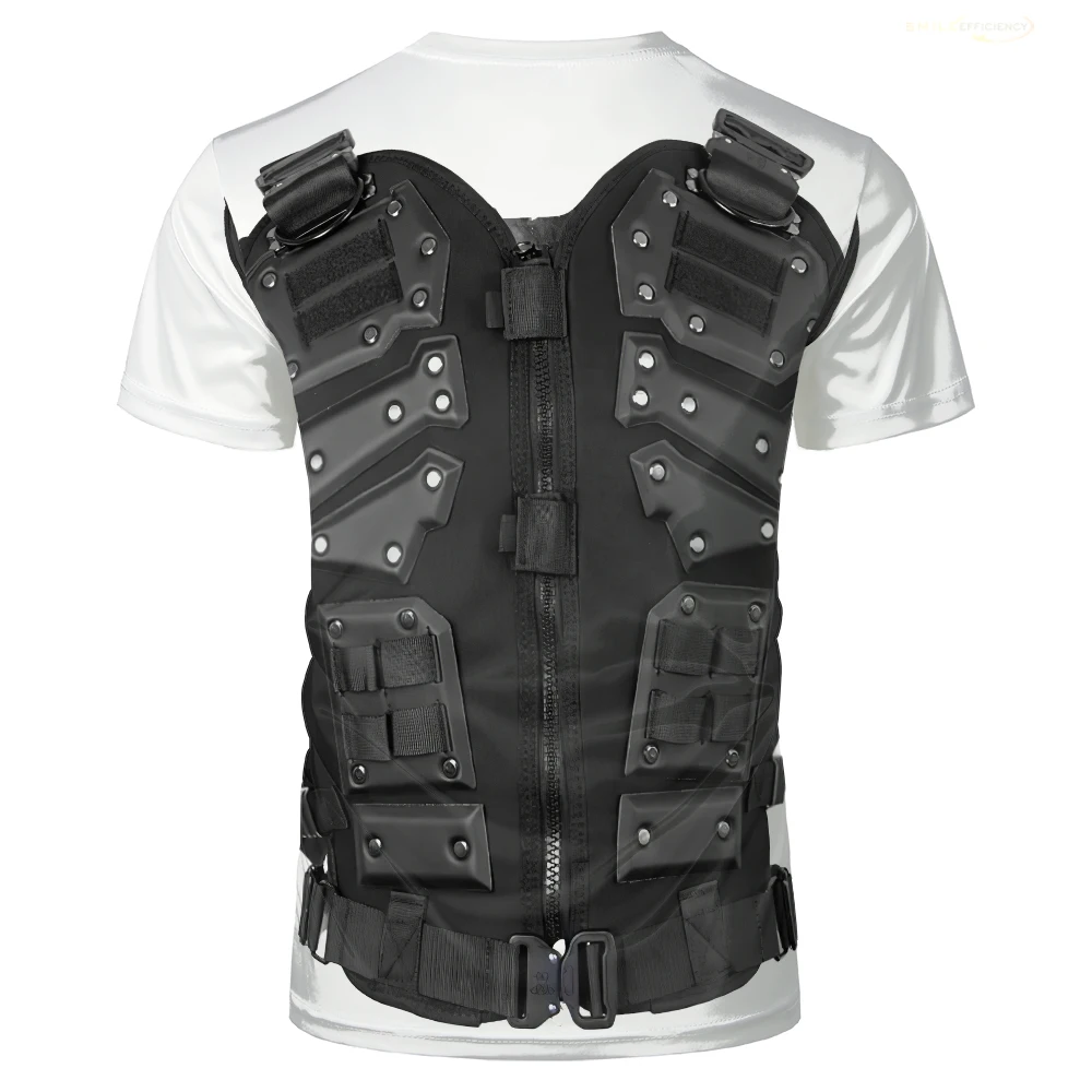 

Loose Breathable 3d Armor Printing Fake Two Pieces Tee Shirt Street Alternative Personality Interesting Dress Up Men's Clothing