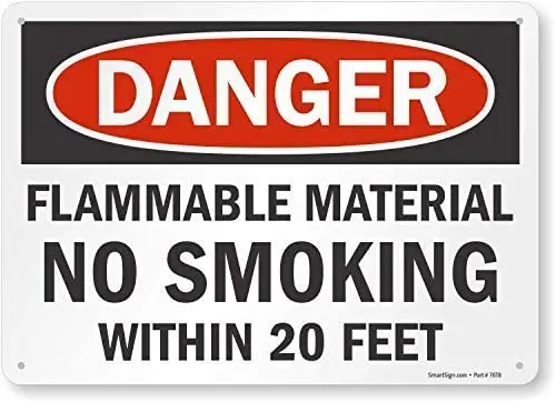 

Lplpol Danger Flammable Material, No Smoking Within 20 Feet Retro Metal Tin Sign for Wall Decor 10" x 14"