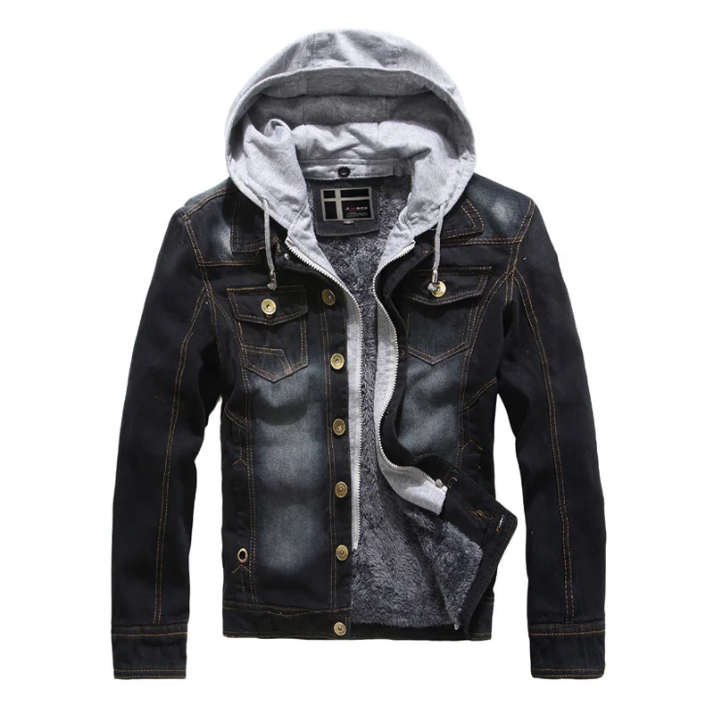

Men Winter Jean Jackets Hooded Outerwear Warm Denim Coats New Men Large Size Thicker Denim Jackets Hooded Removable