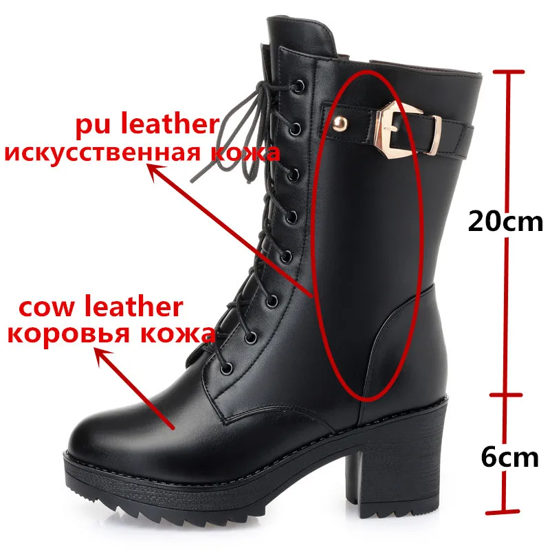 Женские ботильоны из натуральной кожи на высоком каблуке и платформе|Зимние
