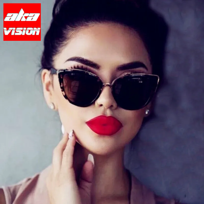 

AKA VISION Vintage Cateye Sunglasses Women Luxury Glasses for Women Mirror Retro Sunglasses Women Brand Oculos De Sol Feminino