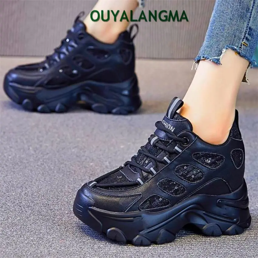 

Женские Дышащие ботильоны из коровьей кожи, на платформе и высоком каблуке