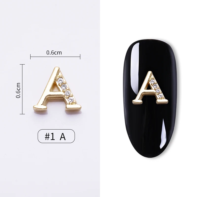 1Pc 3D Capital Letters Nail Decoration Golden Metal Flat Back English Letter Charms Art Decor Tool DIY Design | Красота и здоровье