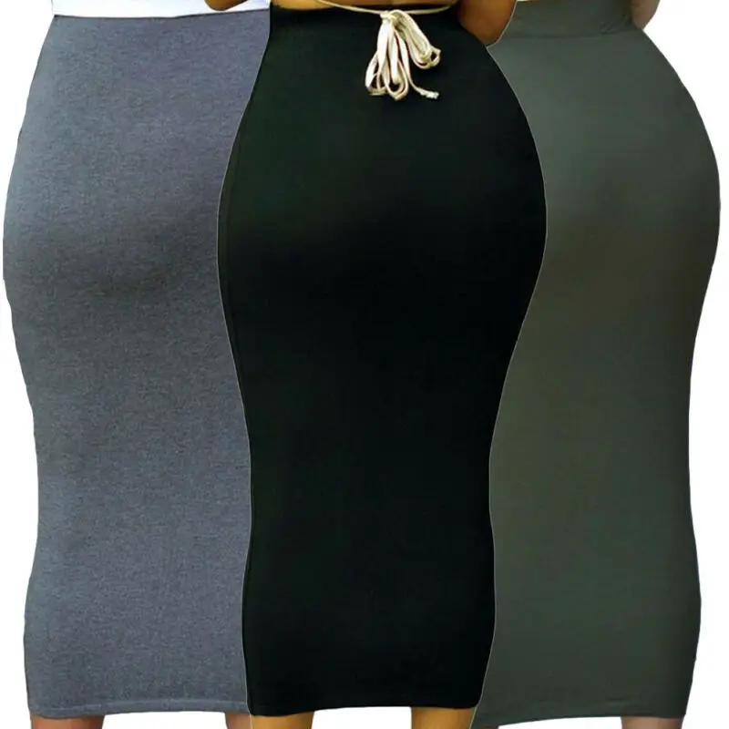 Летняя женская Высокая юбка с тонкой талией Лето Осень Стрейч женское длинное