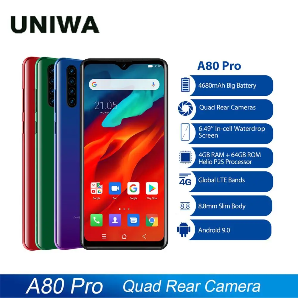 Blackview 4G мобильный телефон A80 Pro Quad задняя камера смартфон Octa Core 4 Гб + 64 ГБ Android 9 0 6 49