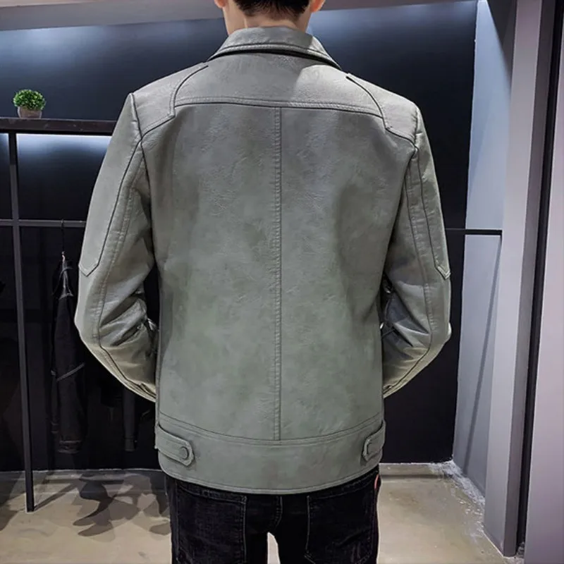 

Men Slim Zipper Business Casual Leather Jacket Street Biker Coat Spring Autumn New Motorcycle Short Outerwear Plus Size 4XL