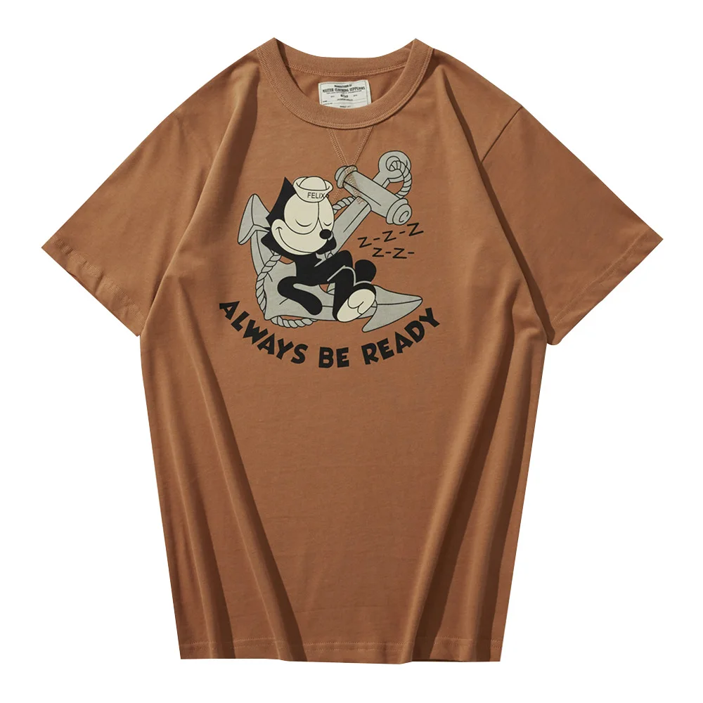 

Cartoon Print Short Sleeve T-shirt Mens Summer Casual Crew Neck Cotton Tee Loose Half-Sleeve Men