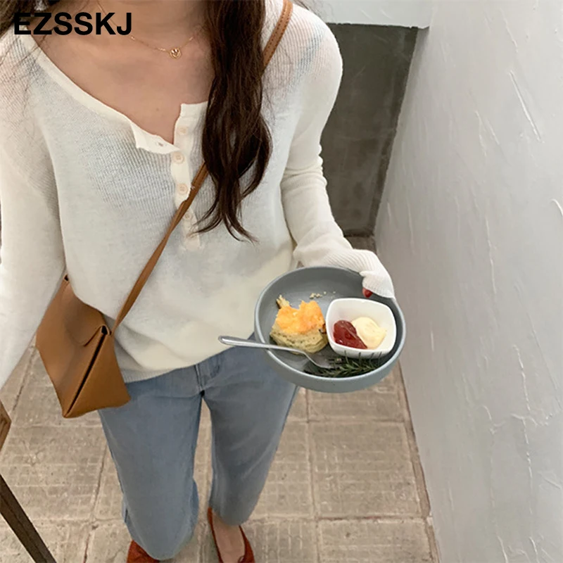 Женский Трикотажный Свитер оверсайз повседневный однобортный свитер в