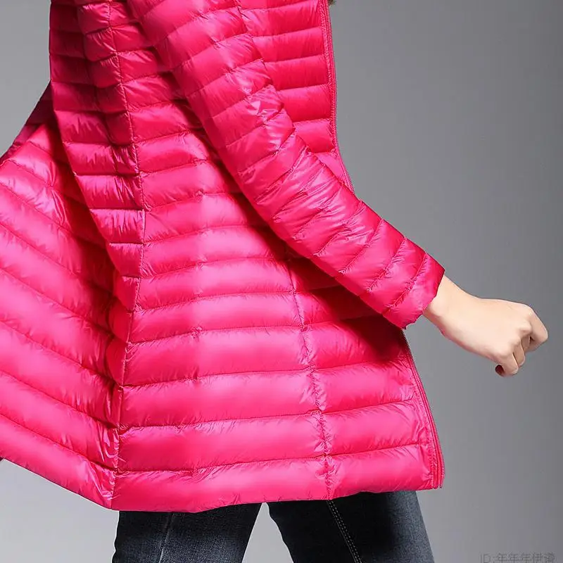 Куртка из утиного пуха с капюшоном для женщин сверхлегкая куртка средней длины