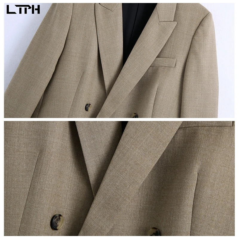 LTPH-traje minimalista Neutral para mujer, conjunto de 2 piezas, Blazer de longitud media holgado, conjuntos de pantalones de cintura alta vintage, primavera 2021