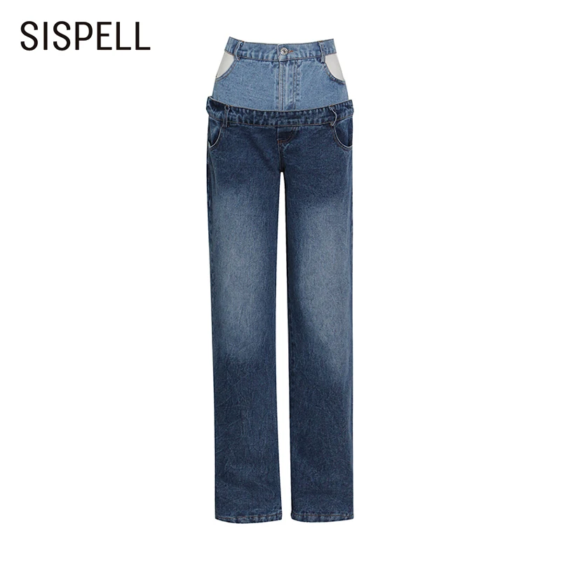 

Брюки SISPELL женские джинсовые с высокой талией, повседневные Прямые Штаны с широкими штанинами, в стиле пэчворк, модные