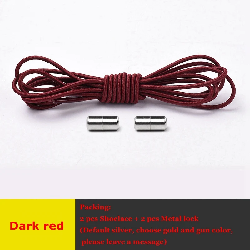 Dark red Шнурки без завязок, эластичные шнурки для обуви, круглые металлические фиксирующие, быстро снимающиеся белые шнурки для обуви, детские кроссовки для взрослых, унисекс, шнурки для ленивых, 1 пара - Цвет: Dark red