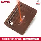 KAVIS Name, Бесплатная гравировка, натуральная кожа, мини держатель для карт, многофункциональный мужской бумажник для ID карт, чехол, кошелек для монет, тонкий, сделай сам, подарок