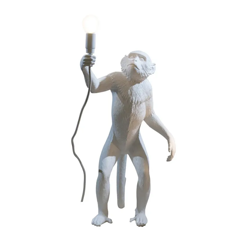 

Nordic Industrial LED Monkey Floor Lamp Bedroom-Decor Indoor Lighting Creative Resin White Lamp E27 Hemp Rope Lights-Lighting