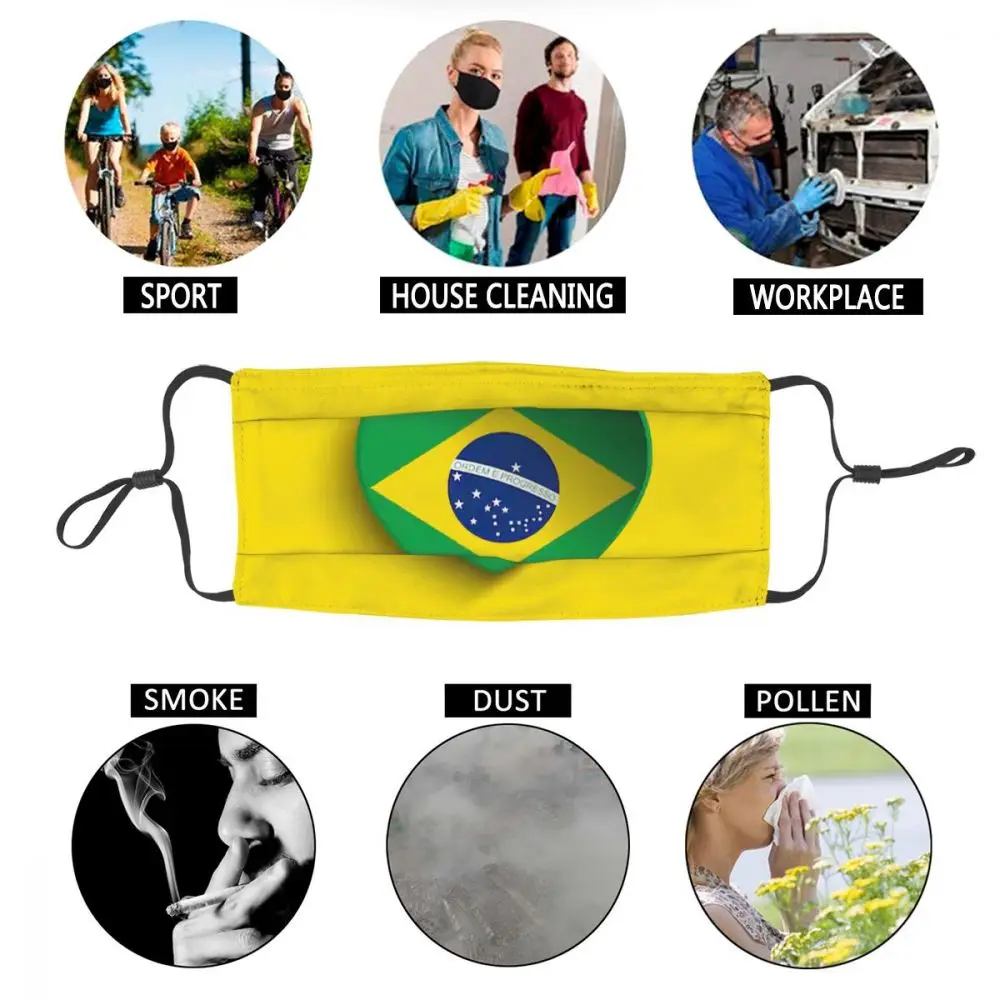 

Brazilian Flag Non-Disposable Adult Face Mask 3D Fashion Pattern Anti Dust Protection Cover Respirator Mouth Muffle
