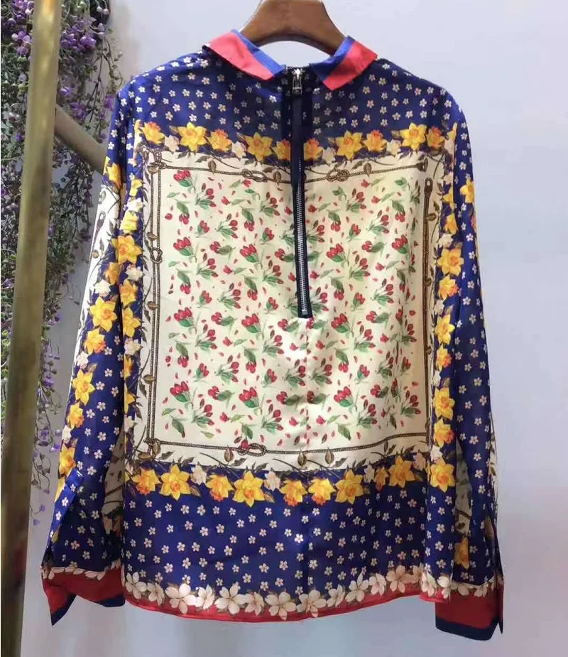 

High Quality Blouse 2020 Spring Summer Tops Women Turn-down Collar Elegant Flower Print Long Sleeve Shirt Female Blusas