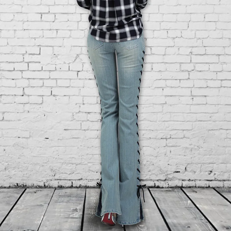 Осенние винтажные Стрейчевые расклешенные джинсы женские модные уличные